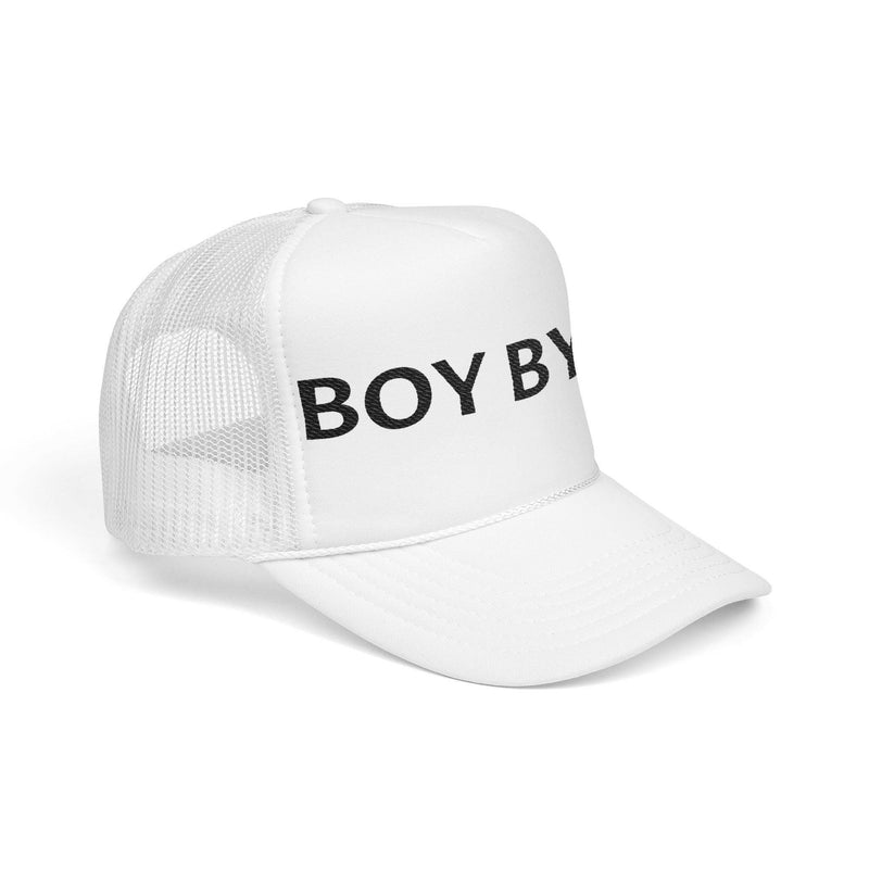 Embroidered trucker hat showcasing detailed needlework and mesh back design for stylish, breathable headwear.