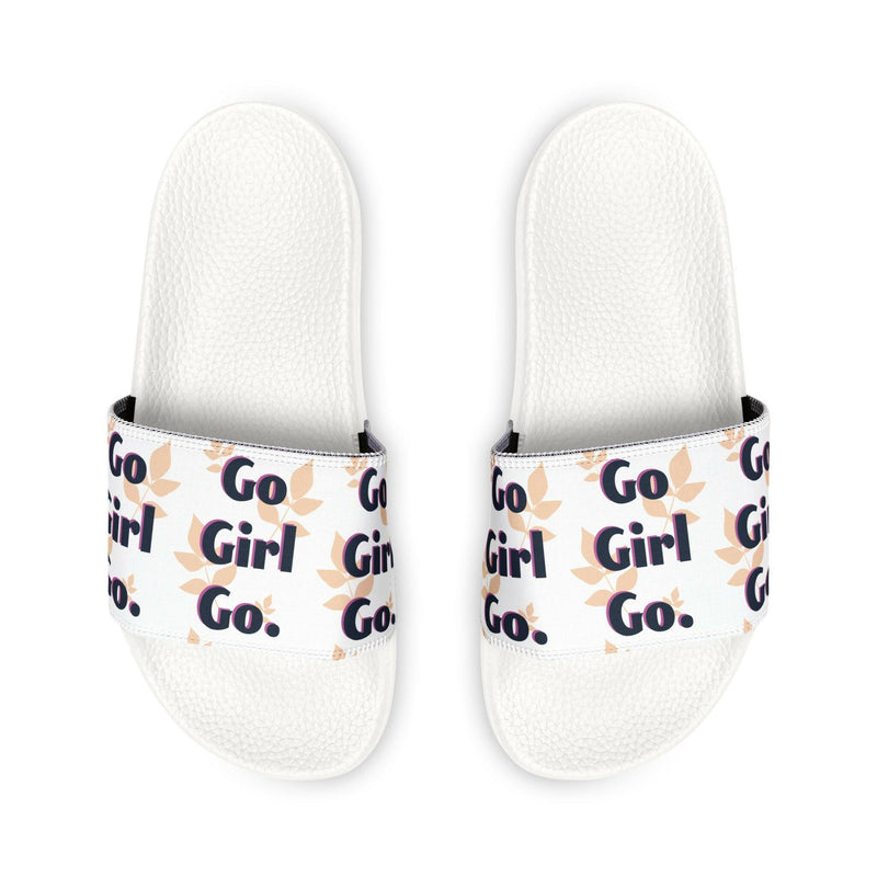 Youth Inspirational Slide Sandals - Go Girl Go, Summer Footwear, Pool Slides, Kids Fashion, Motivational Sandals