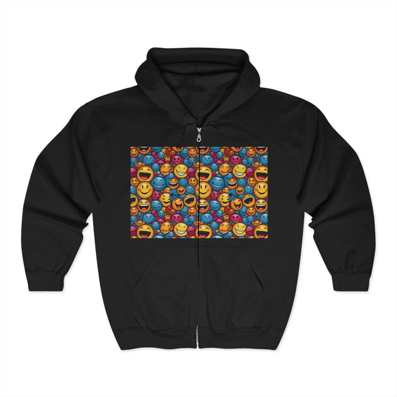 Emoji Full Zip Hoodie for Fun Lovers, Emoticon Sweatshirt, Unique Gift for Birthdays, Casual Wear, Trendy Apparel
