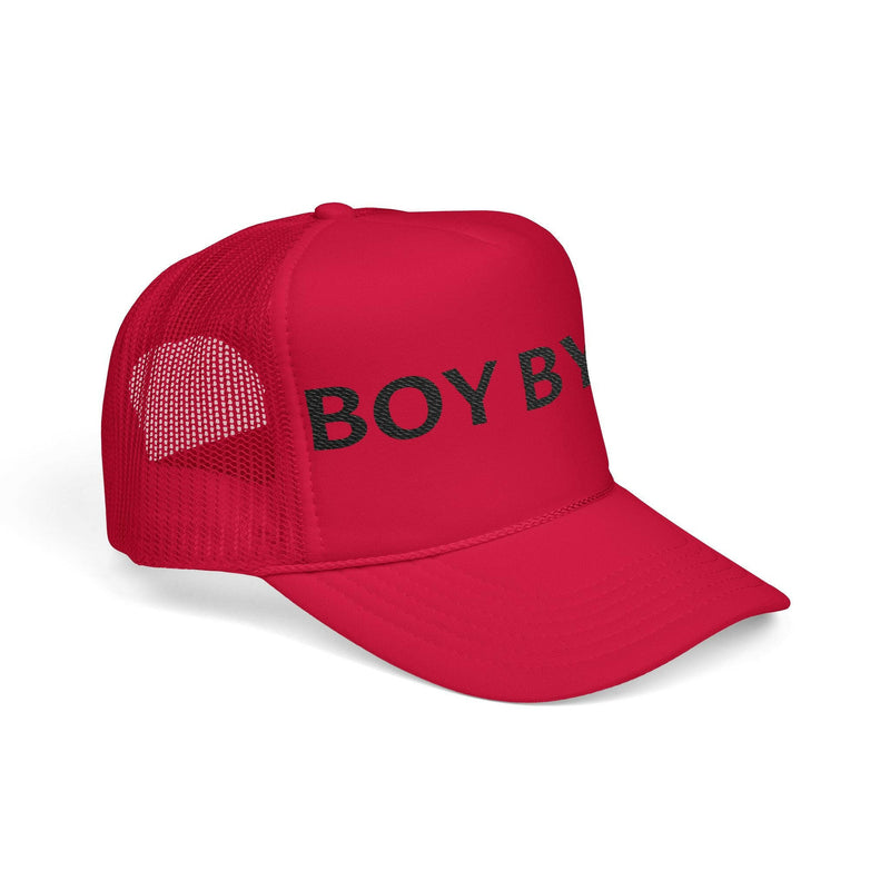 Embroidered trucker hat showcasing detailed needlework and mesh back design for stylish, breathable headwear.