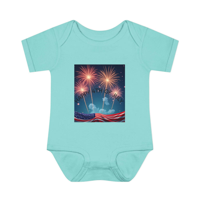 Independence Day baby bodysuit featuring patriotic design ideal for newborn celebrations and festive attire