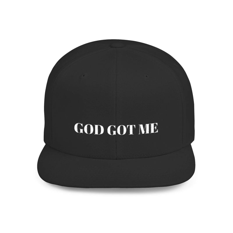 Black adjustable snapback cap with embroidered logo, perfect for customizable fit and stylish streetwear.