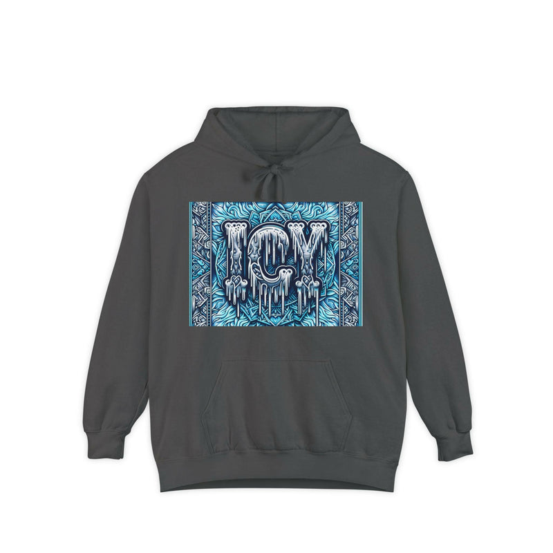 Ice-Cool Unisex Garment-Dyed Hoodie - Cozy Streetwear, Graphic Layered Art, Perfect for Gifting, Winter & Casual Outings