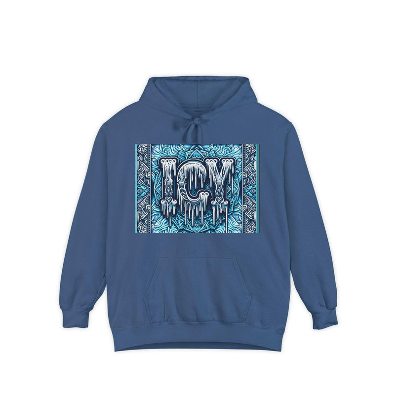 Ice-Cool Unisex Garment-Dyed Hoodie - Cozy Streetwear, Graphic Layered Art, Perfect for Gifting, Winter & Casual Outings