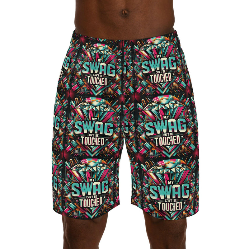 Men's Jogger Shorts with Funky 'My Swag Touched' Print, Casual Wear, Summer Shorts, Streetwear, Beach Attire, Gift for Him