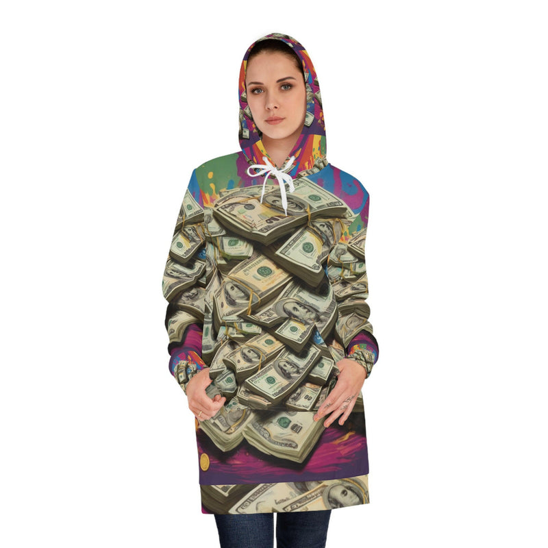 Graffiti-inspired hoodie dress showcasing urban street art design and comfortable fashion for casual wear