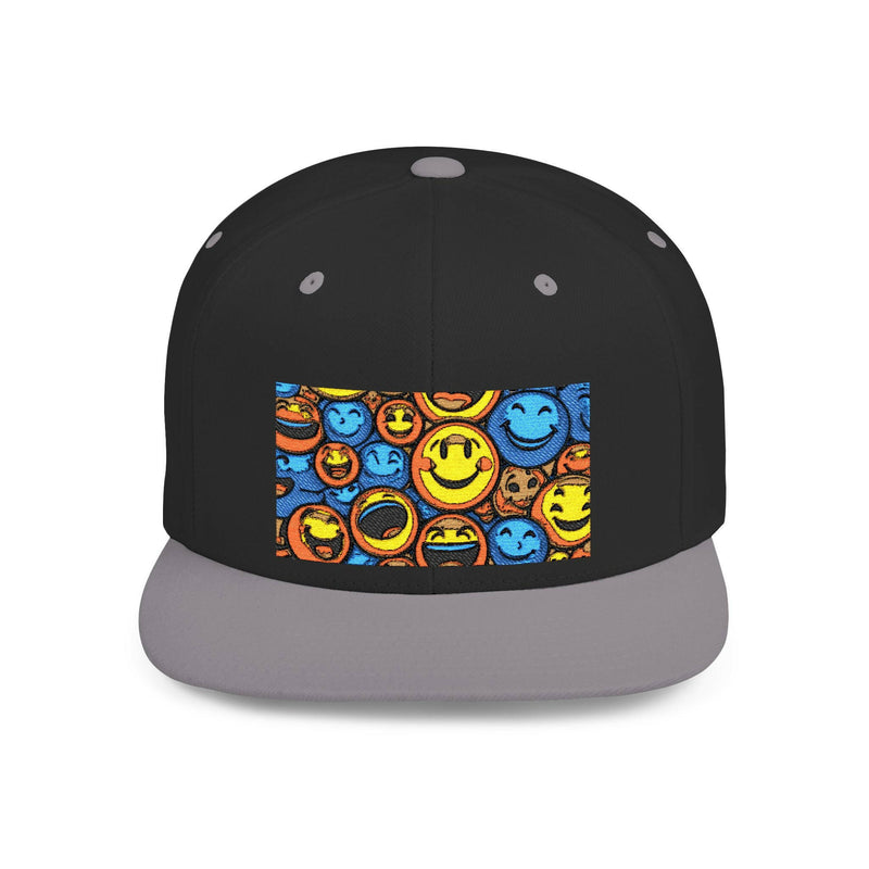 Smiley Face Flat Bill Snapback Hat | Trendy Adjustable Cap for Festivals, Perfect for Summer Days, Gifts for Friends