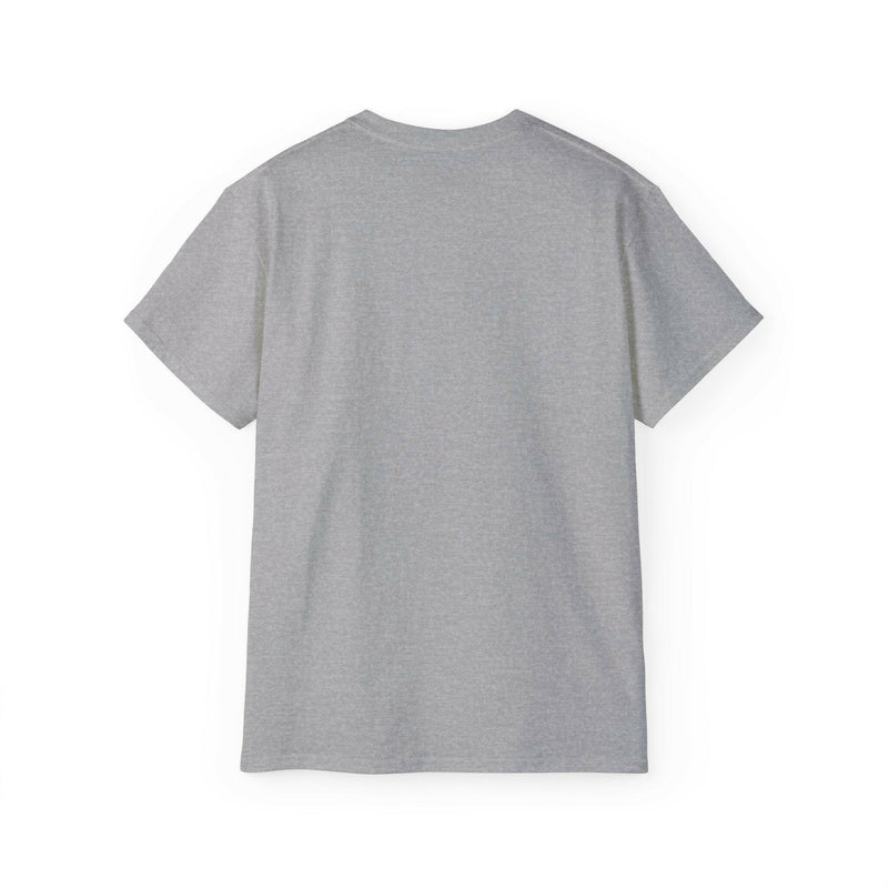 Grey unisex ultra cotton tee shirt back view with classic fit and ribbed collar