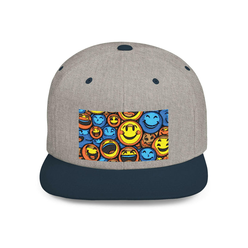 Smiley Face Snapback Hat showcasing stylish headwear with a cheerful design, perfect for casual fashion and trendy outfits