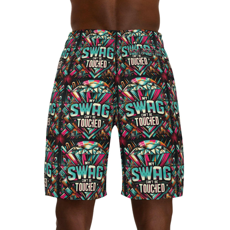 Men's Jogger Shorts with Funky 'My Swag Touched' Print, Casual Wear, Summer Shorts, Streetwear, Beach Attire, Gift for Him