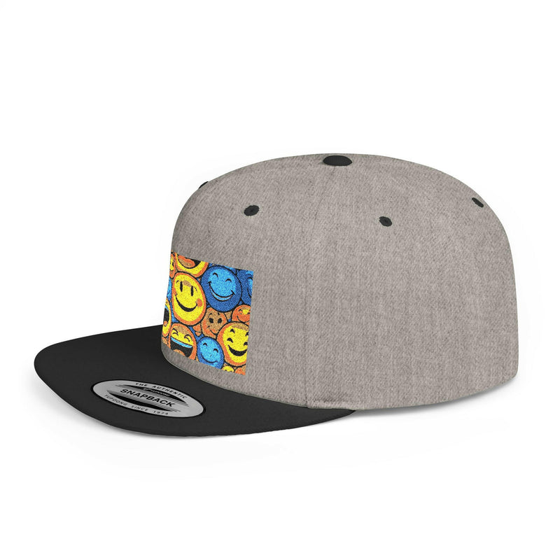 Smiley Face Flat Bill Snapback Hat | Trendy Adjustable Cap for Festivals, Perfect for Summer Days, Gifts for Friends