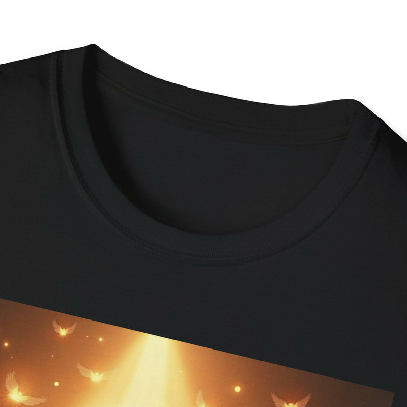 Black unisex Softstyle t-shirt with "Glory to the Lord" inspirational Christian design and soft ribbed collar.