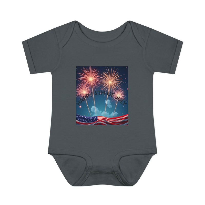Independence Day baby bodysuit featuring patriotic design ideal for newborn celebrations and festive attire
