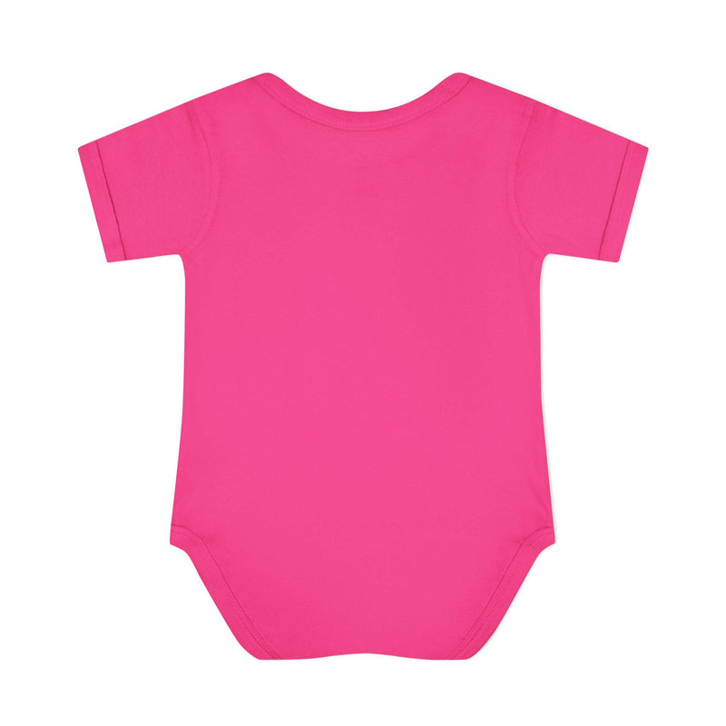 Pink baby bodysuit with short sleeves and lap shoulder design for easy dressing, made from soft cotton fabric.