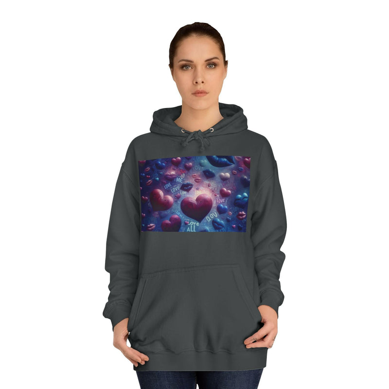 Unisex Heart Vibe College Hoodie, Casual Fashion Hoodie, Cute Gift for Students, Cozy College Wear, Trendy Streetwear