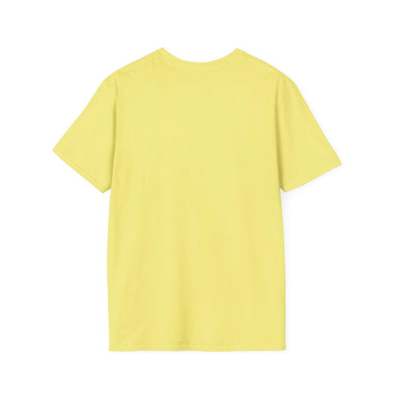Unisex softstyle yellow t-shirt with inspirational "Glory to the Lord" Christian design, lightweight and comfortable for casual and spiritual wear.