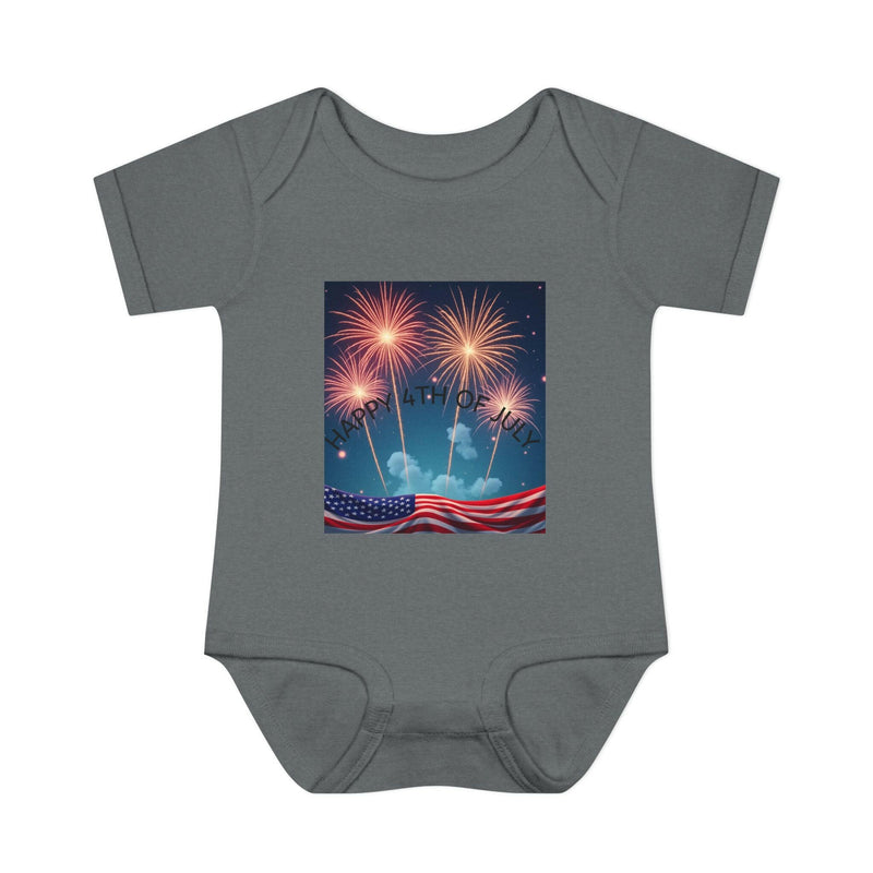 Independence Day baby bodysuit featuring patriotic design ideal for newborn celebrations and festive attire