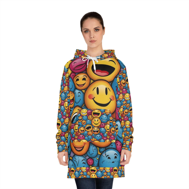 Colorful Emoji Women's Hoodie Dress, Fun and Cozy Outfit, Casual Wear, Gift for Her, Festival Attire, Everyday Comfort