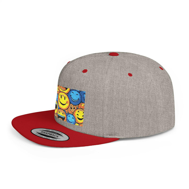 Smiley Face Flat Bill Snapback Hat | Trendy Adjustable Cap for Festivals, Perfect for Summer Days, Gifts for Friends