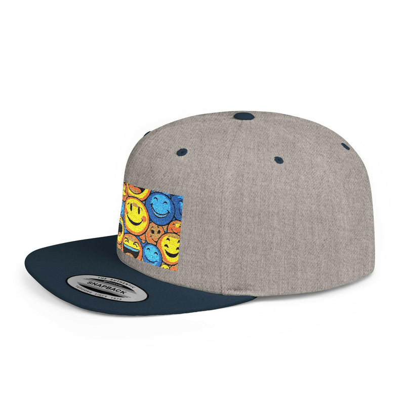 Smiley Face Flat Bill Snapback Hat | Trendy Adjustable Cap for Festivals, Perfect for Summer Days, Gifts for Friends