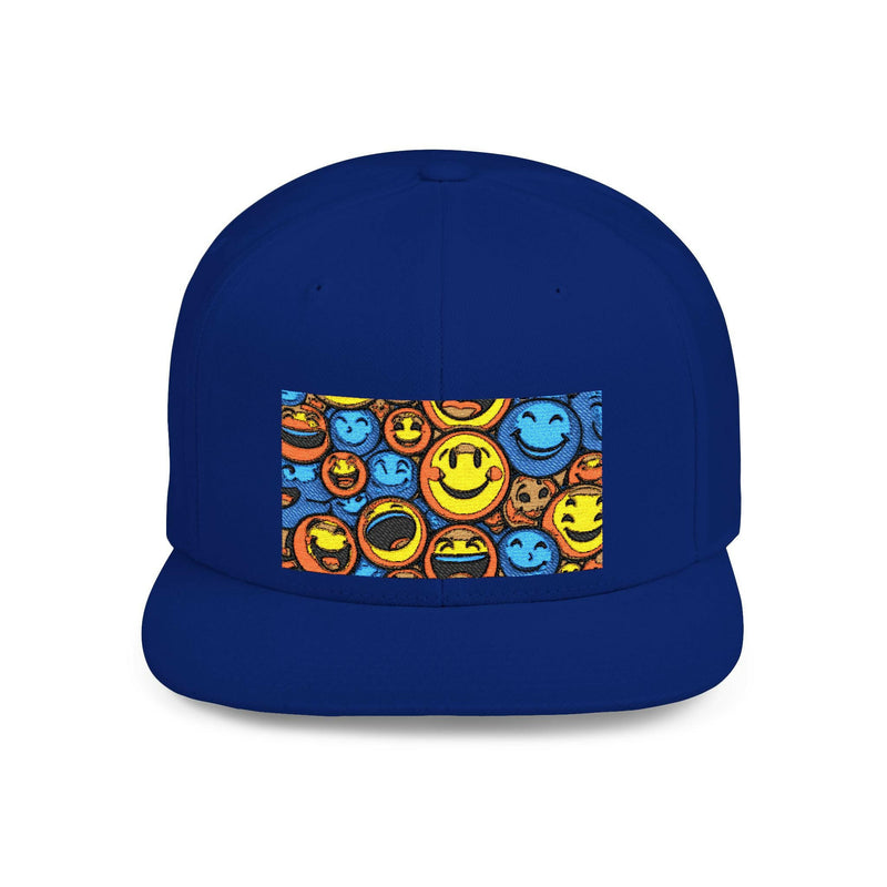 Smiley Face Snapback Hat showcasing stylish headwear with a cheerful design, perfect for casual fashion and trendy outfits
