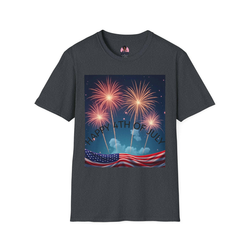 Patriotic shirt featuring vibrant fireworks design, ideal for national celebrations and festive events