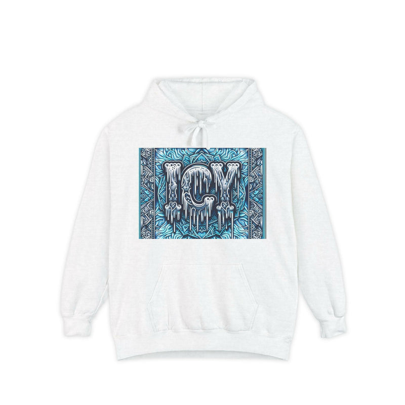 Ice-Cool Unisex Garment-Dyed Hoodie - Cozy Streetwear, Graphic Layered Art, Perfect for Gifting, Winter & Casual Outings