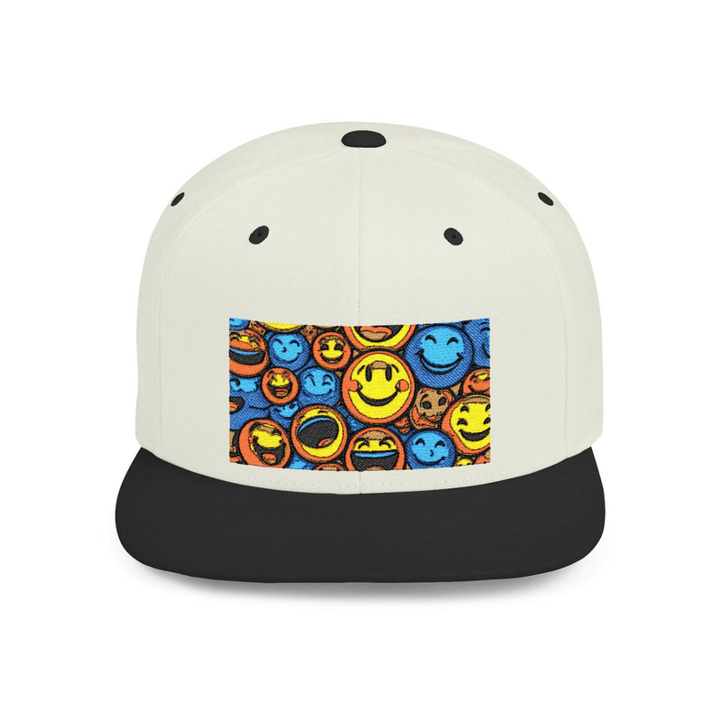 Smiley Face Snapback Hat showcasing stylish headwear with a cheerful design, perfect for casual fashion and trendy outfits