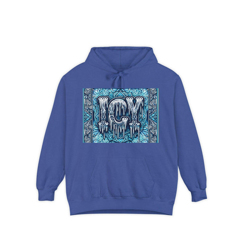 Ice-Cool Unisex Garment-Dyed Hoodie - Cozy Streetwear, Graphic Layered Art, Perfect for Gifting, Winter & Casual Outings