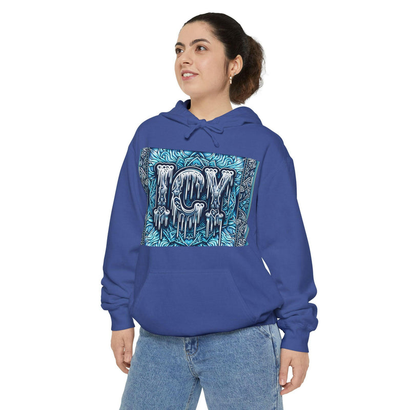 Ice-Cool Unisex Garment-Dyed Hoodie - Cozy Streetwear, Graphic Layered Art, Perfect for Gifting, Winter & Casual Outings