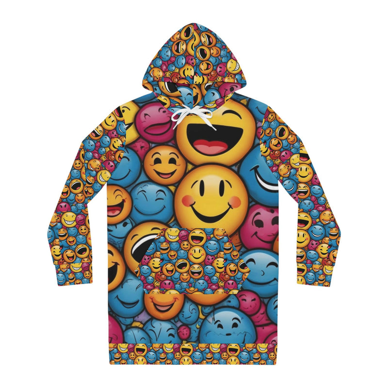 Colorful Emoji Women's Hoodie Dress, Fun and Cozy Outfit, Casual Wear, Gift for Her, Festival Attire, Everyday Comfort