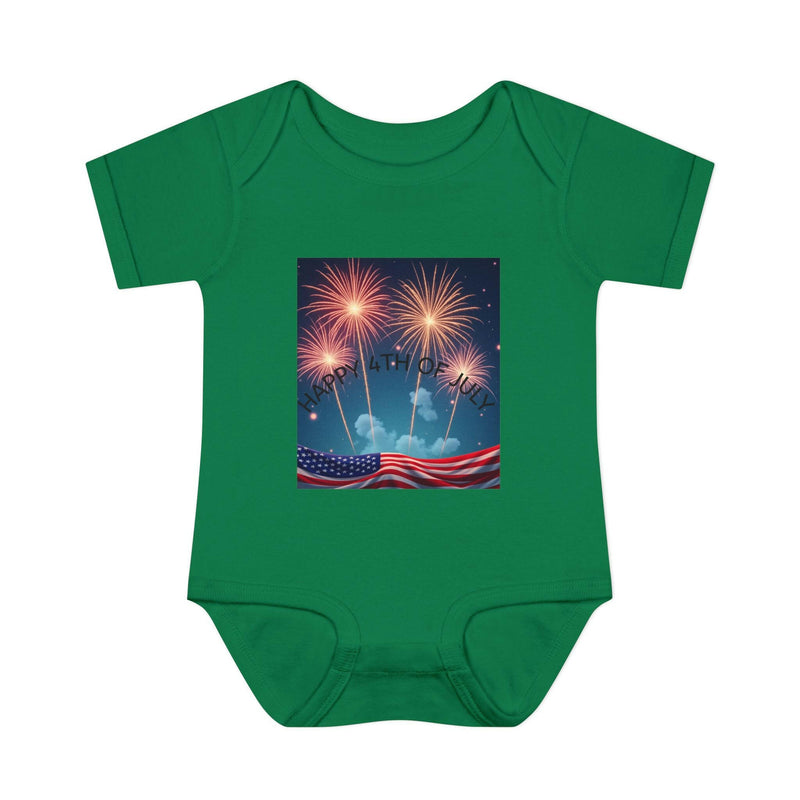 Independence Day baby bodysuit featuring patriotic design ideal for newborn celebrations and festive attire