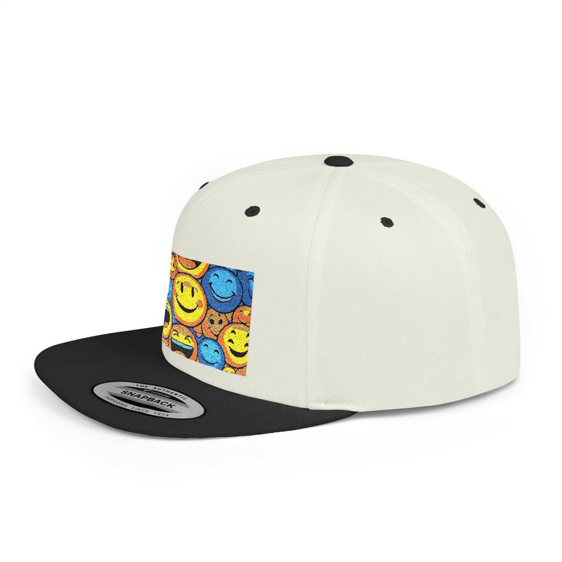Smiley Face Flat Bill Snapback Hat | Trendy Adjustable Cap for Festivals, Perfect for Summer Days, Gifts for Friends