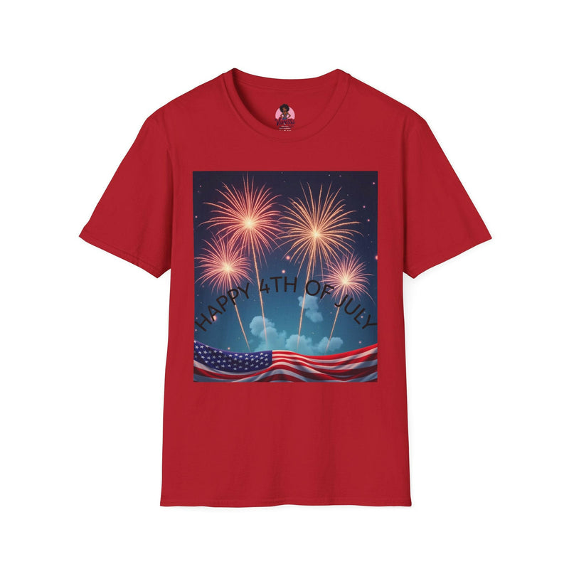 Patriotic shirt featuring vibrant fireworks design, ideal for national celebrations and festive events
