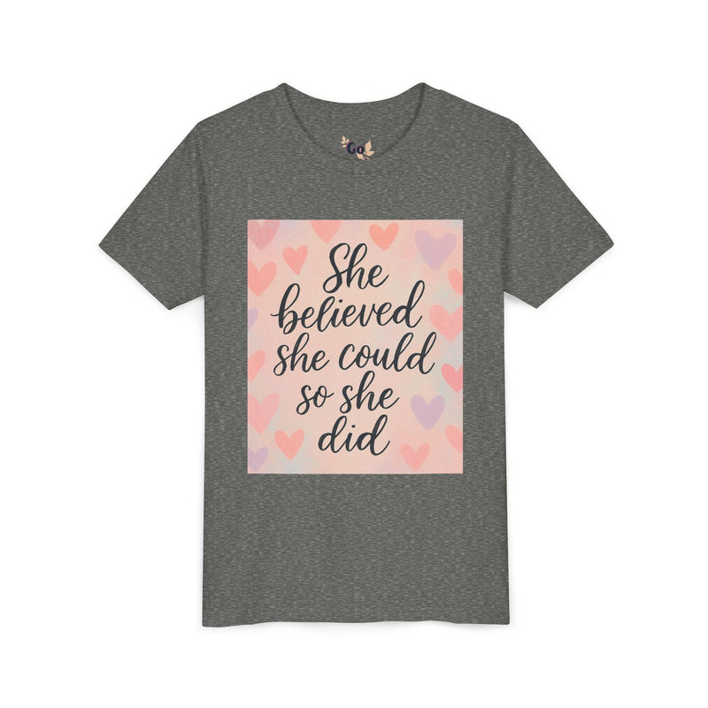 Inspirational Youth Tee, She Believed She Could T-Shirt, Motivational Gift for Kids, Self-Esteem Shirt, Encouragement Top, Birthday Gift