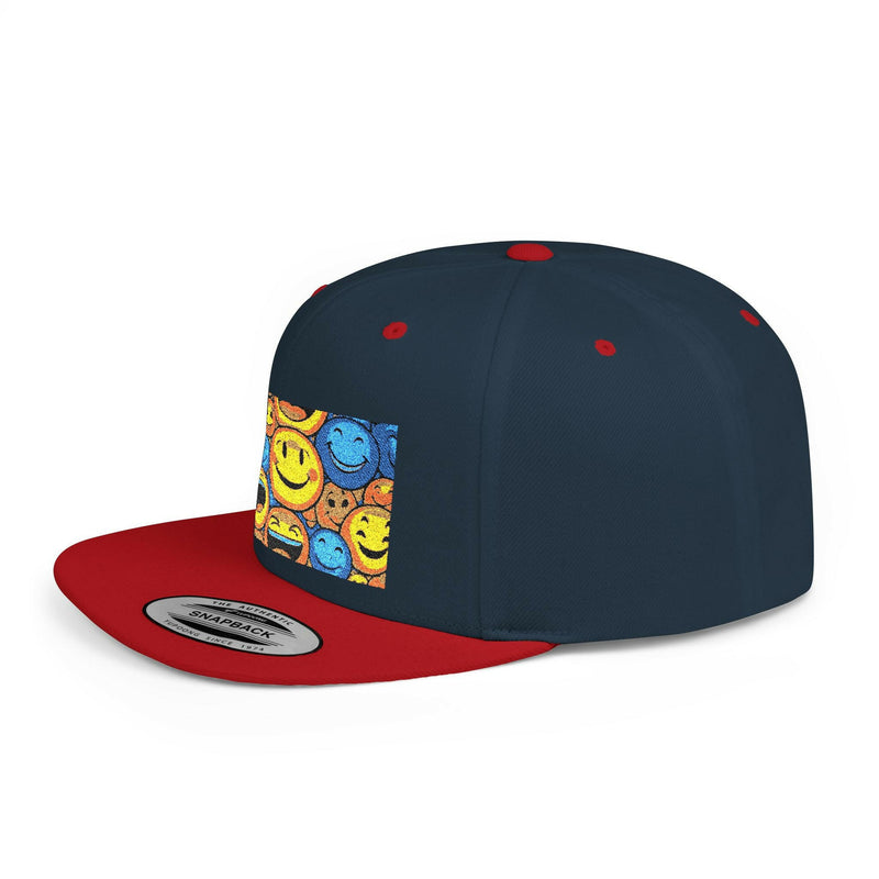 Smiley Face Flat Bill Snapback Hat | Trendy Adjustable Cap for Festivals, Perfect for Summer Days, Gifts for Friends