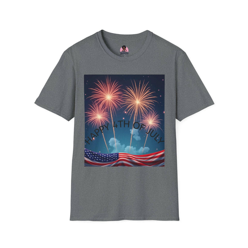 Patriotic shirt featuring vibrant fireworks design, ideal for national celebrations and festive events