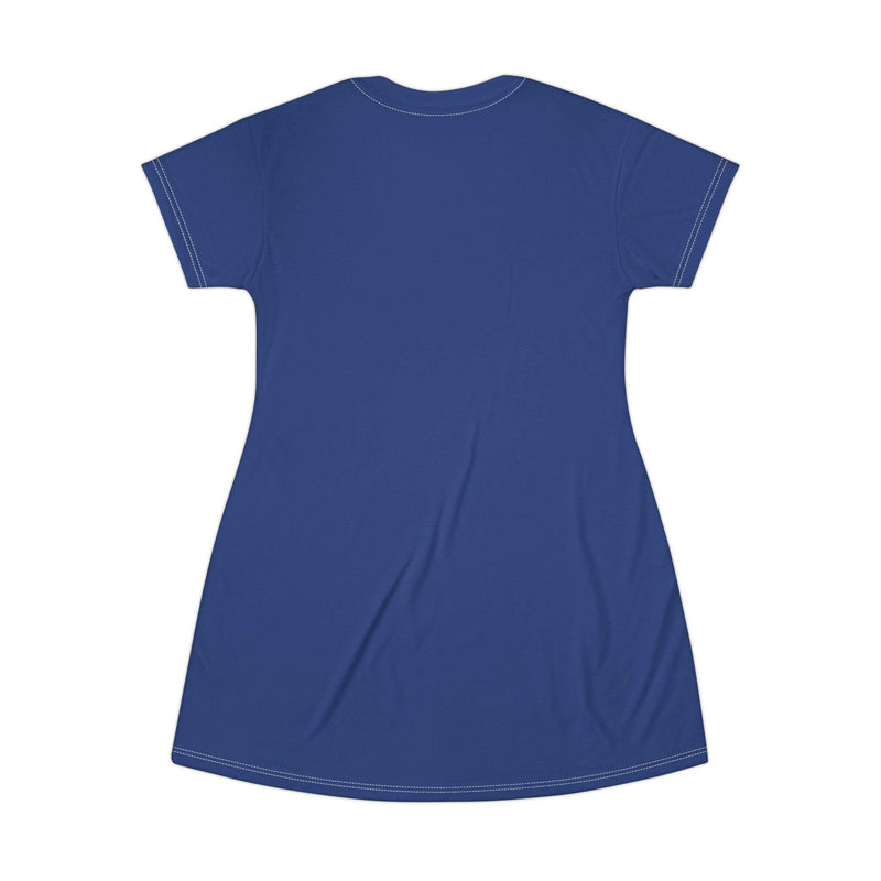 Blue casual T-shirt dress with inspirational "I Give It All to God" message, lightweight and breathable fabric.