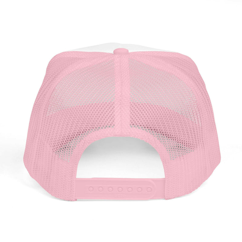 Embroidered trucker hat showcasing detailed needlework and mesh back design for stylish, breathable headwear.