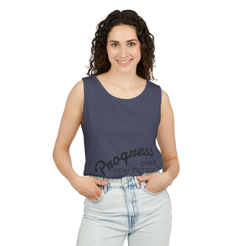 Progress Over Perfection Tank Top, Unisex Inspirational Top, Cute Bear Graphic Tank, Motivational Gift, Casual Summer Wear