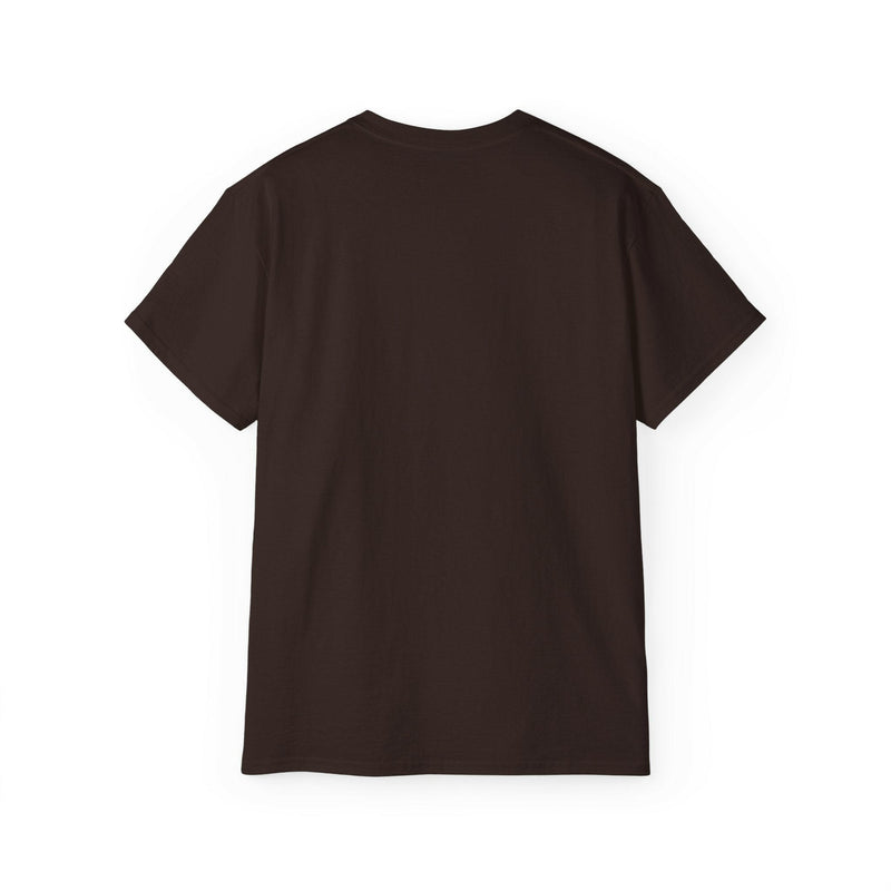 Back view of plain dark brown Lion King unisex ultra cotton tee with classic fit and ribbed knit collar