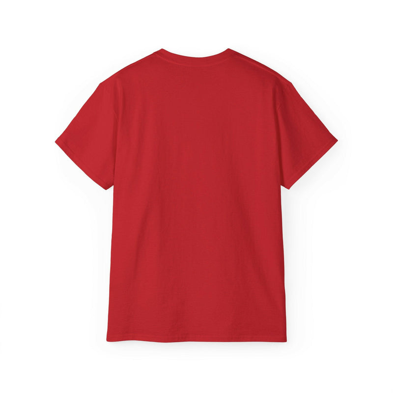Red back view of Lion King Unisex Ultra Cotton Tee with classic fit and ribbed knit collar
