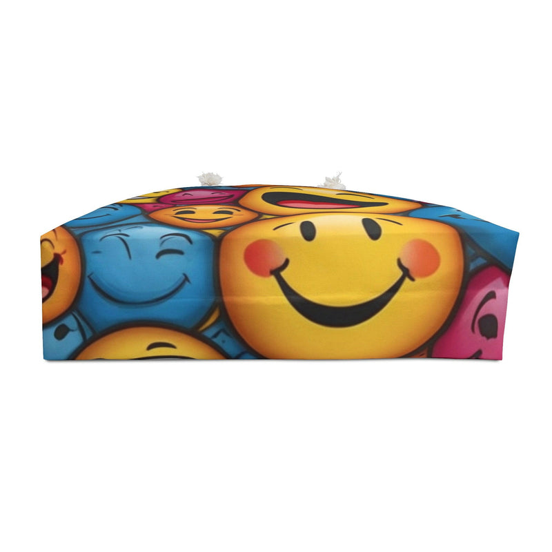 Smiley Face Weekender Bag, Fun Travel Tote, Weekend Getaway Bag, Emoji Beach Bag, Gift for Friends, Cheerful Travel Accessory
