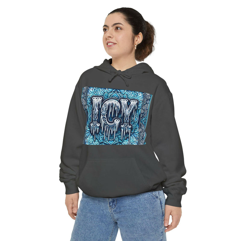Ice-Cool Unisex Garment-Dyed Hoodie - Cozy Streetwear, Graphic Layered Art, Perfect for Gifting, Winter & Casual Outings