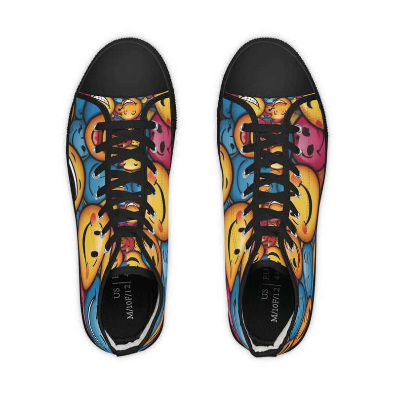 Colorful Emoji High Top Sneakers | Fun Casual Footwear, Unique Gift for Teens, Happy Vibe Shoes, Youthful Style, Festival & Party Wear
