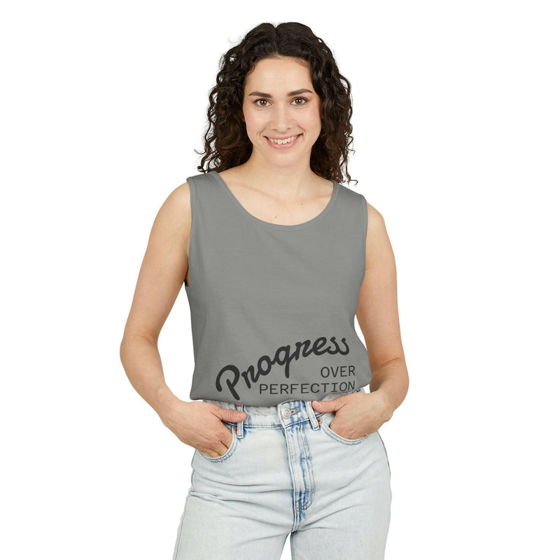 Progress Over Perfection Tank Top, Unisex Inspirational Top, Cute Bear Graphic Tank, Motivational Gift, Casual Summer Wear