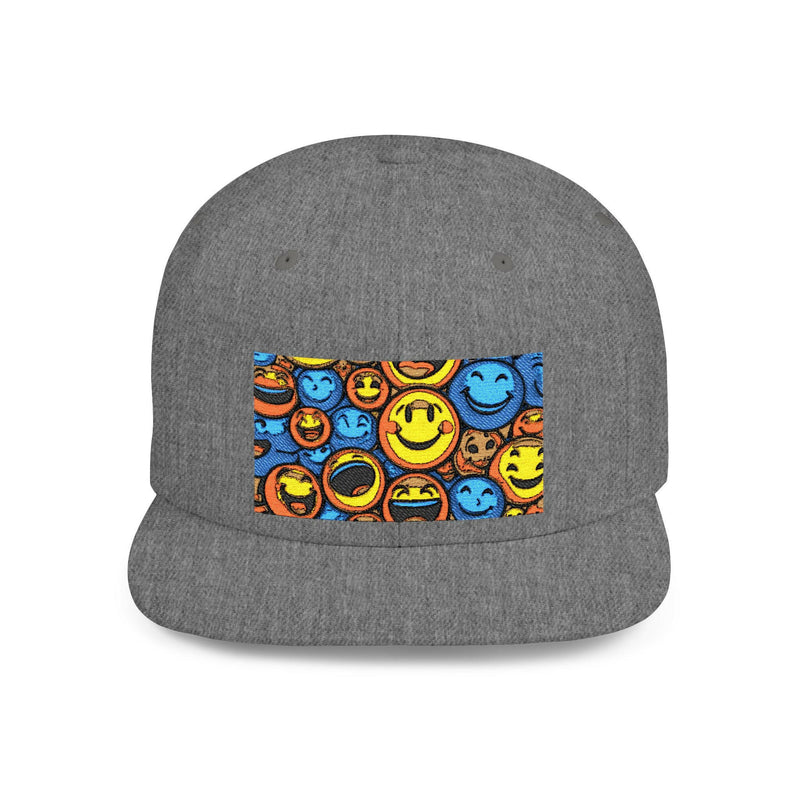 Smiley Face Snapback Hat showcasing stylish headwear with a cheerful design, perfect for casual fashion and trendy outfits