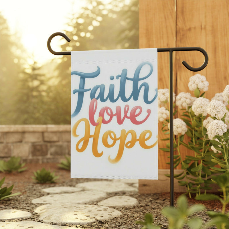 Serene garden scene symbolizing faith and spiritual growth amidst lush greenery and blooming flowers