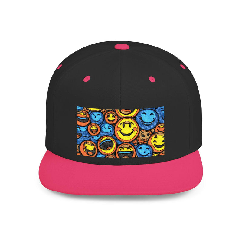Smiley Face Snapback Hat showcasing stylish headwear with a cheerful design, perfect for casual fashion and trendy outfits