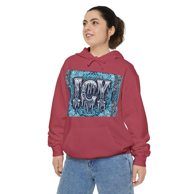 Ice-Cool Unisex Garment-Dyed Hoodie - Cozy Streetwear, Graphic Layered Art, Perfect for Gifting, Winter & Casual Outings